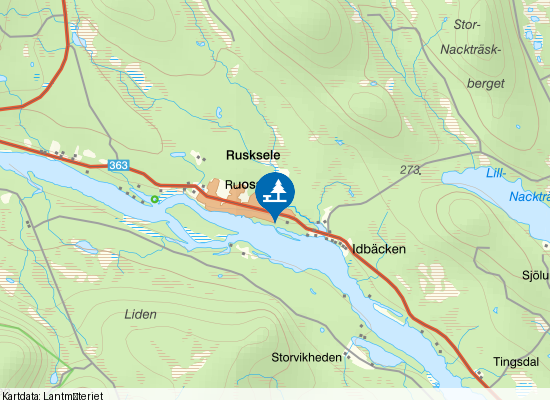 Rusksele badplats på kartan
