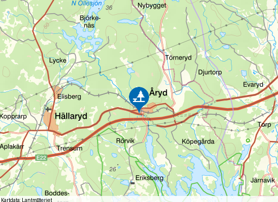 Rastplats Åryd på kartan