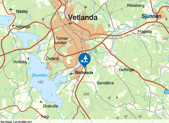 Bäckseda på kartan