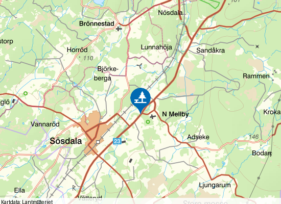 Norra Mellby naturreservat på kartan