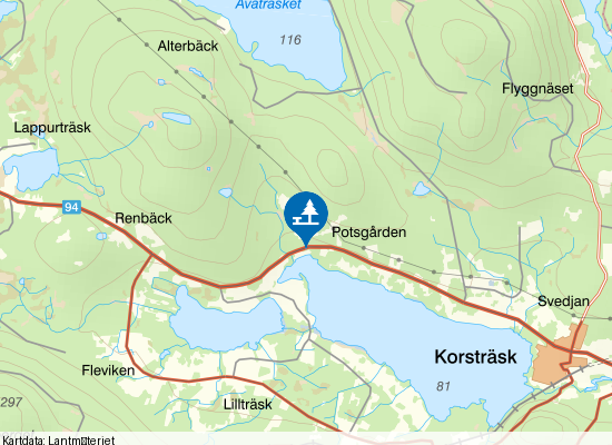 Stor-Korsträsket på kartan