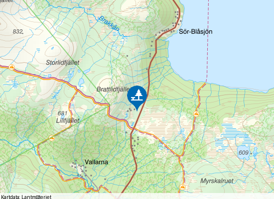 Nedanför Brattlifjället på kartan