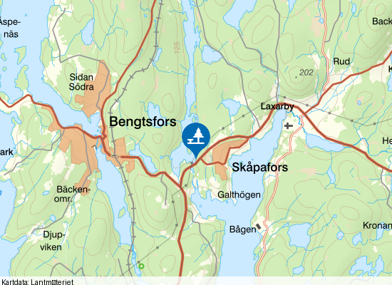 Svärdlång, Skåpafors på kartan